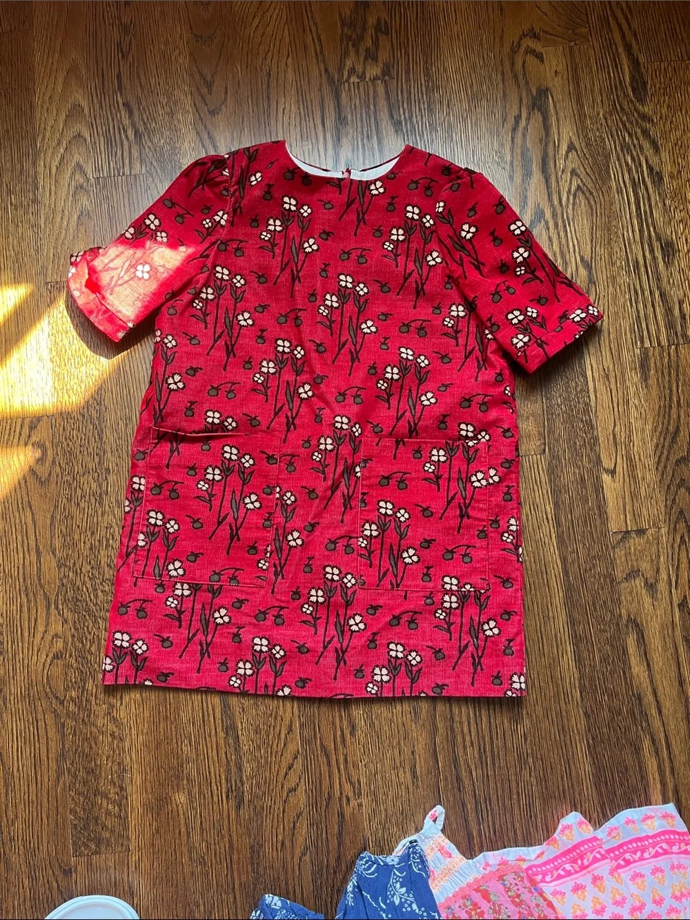Bonpoint Red Floral corduroy Shift Dress for Kids